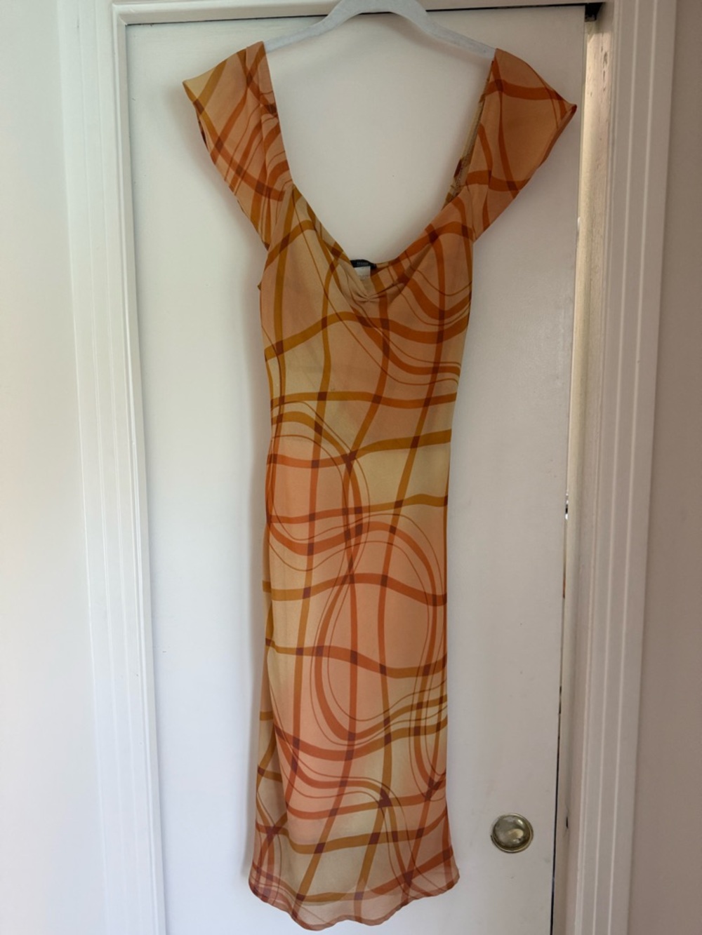 Vintage Midi Dress in Orange Plaid Y2K